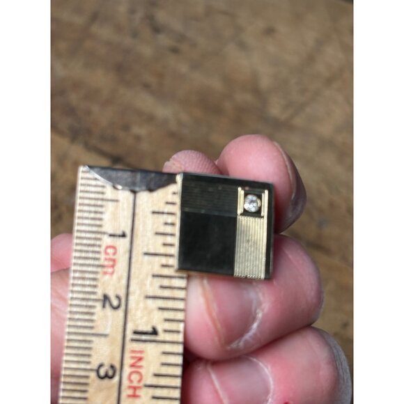 Vintage Gold-Tone Square Cufflinks With Clear Crystal Accents Mens Jewelry - Picture 4 of 7